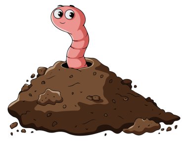 Çizgi film tarzında Toprak Bahçesi Karakterinde Neşeli Toprak Solucanı