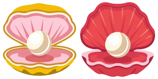 Deniz kabuğunda İnci Beyaz Arkaplanda Çizgi Film Vektör İllüzyonu