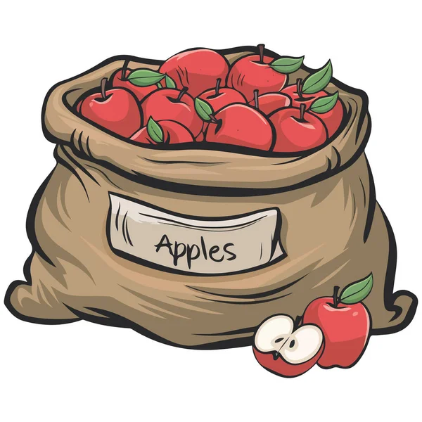 Kahverengi Torba Vektör Resiminde Elma Çuvalı Meyvaları Çizgisi