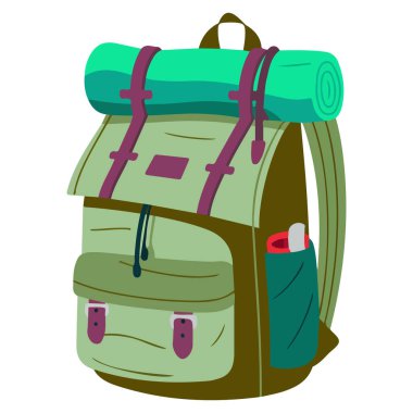 Kamp Gezgini Sırt Çantası Vektör İllüstrasyonu