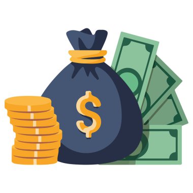 Para Torbası ve Bozuk Para Vektörü Simgesi