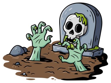 Yosun ve kemikli Cadılar Bayramı mezar taşı