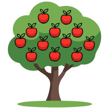 Beyaz arkaplanda elma ağacı çiftçiliği izole edilmiş vektör çizimi