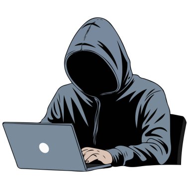 Hacker saldırısı kavramı beyaz arkaplanda izole edilmiş vektör çizimi