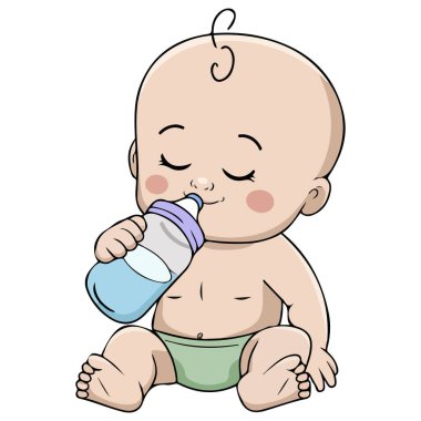 Beyaz arka planda süt içen bebek izole edilmiş vektör çizimi