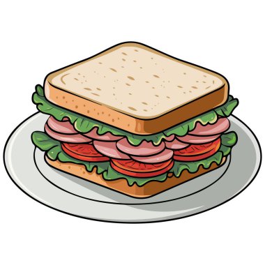 Beyaz arkaplanda sandviç izole edilmiş vektör çizimi
