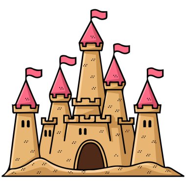 Beyaz arkaplanda Sandcastle izole vektör çizimi