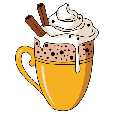 Beyaz arkaplanda kabak latte fincanı izole vektör çizimi