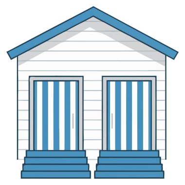 Merdivenli sahil kulübesi.