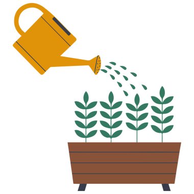 Yellow watering can isolated vector illustration on white background