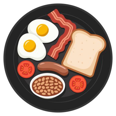 Kahvaltı besinleri beyaz arkaplanda izole edilmiş vektör çizimi