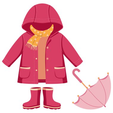 Beyaz arkaplanda yağmur teçhizatı izole vektör çizimi