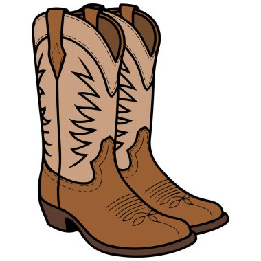Kovboy çizmeleri beyaz arkaplanda izole vektör çizimi