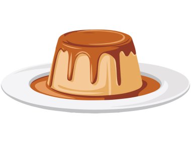 Beyaz arkaplanda karamelli muhallebi izole edilmiş vektör çizimi