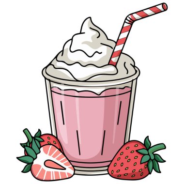 Beyaz arkaplanda çilekli milkshake izole edilmiş vektör çizimi
