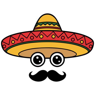 Karikatür Meksika şapkası beyaz arkaplanda izole vektör çizimi