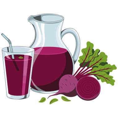 Beyaz arkaplanda pancar suyu sürahisi izole edilmiş vektör çizimi