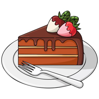 Beyaz arkaplanda çikolatalı kek dilimi izole edilmiş vektör çizimi