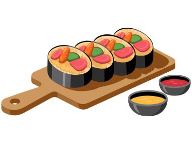 Beyaz arkaplanda Korece kimbap vektörü izole edilmiş vektör çizimi