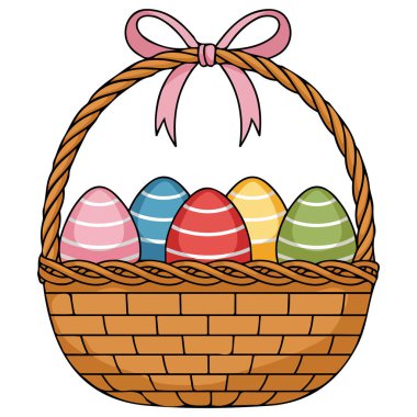 Beyaz arkaplanda boyalı yumurta sepeti izole vektör çizimi