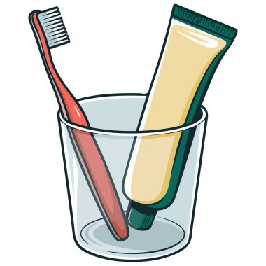 Beyaz zemin üzerinde cam izole vektör illüstrasyonunda diş fırçaları