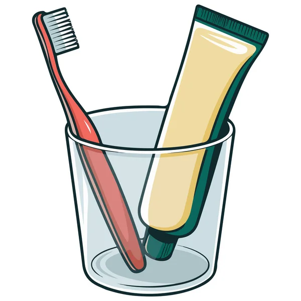 Beyaz zemin üzerinde cam izole vektör illüstrasyonunda diş fırçaları