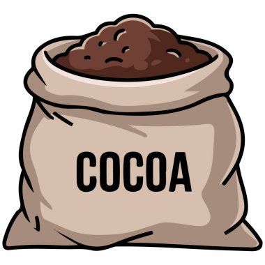 Çuval içindeki kakao çekirdekleri beyaz arka planda izole edilmiş vektör çizimi