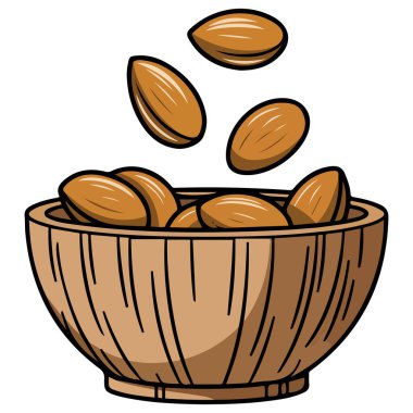 Tahta kasedeki badem sağlıklı çerez beyaz arka planda izole vektör illüstrasyonu