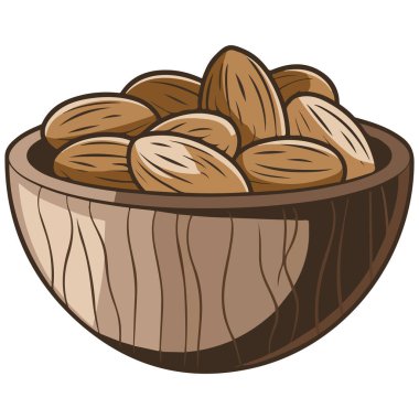 Beyaz zemin üzerinde izole edilmiş vektör illüstrasyonundaki besin bademleri