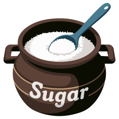 Seramik kasedeki şeker küpleri beyaz arkaplanda izole edilmiş vektör çizimi