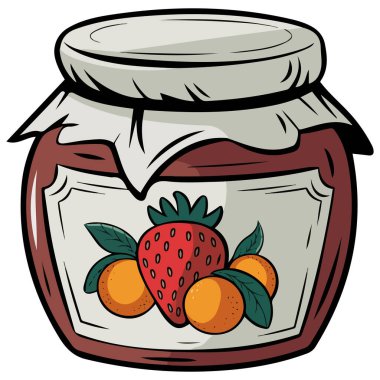 Cam reçel kavanozu beyaz arkaplanda kumaştan izole edilmiş vektör çizimi ile bağlı