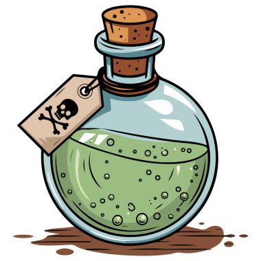 Sihirli iksir şişesi kaynayan sıvı izole vektör çizimi beyaz arkaplanda