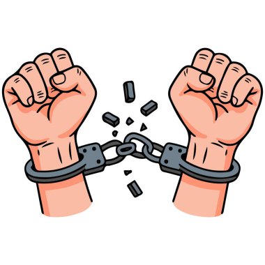 Eller zincirleri kırıyor özgürlük kavramı beyaz arkaplanda izole vektör çizimi