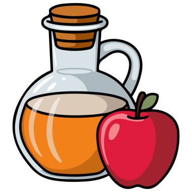 Elma sirkesi cam şişesi beyaz arka planda izole vektör illüstrasyonu