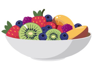 meyve salatası beyaz tabak beyaz arka planda sağlıklı izole vektör çizimi