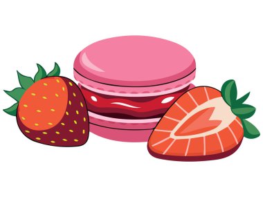 Beyaz arka planda Fransız Makarnası pastası tatlı izole edilmiş vektör çizimi