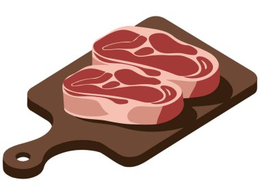 Beyaz arka planda çiğ kuzu eti restoranı malzemesi izole edilmiş vektör çizimi