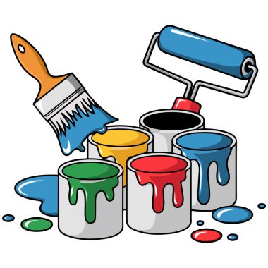 boya fırçası kovaları beyaz arkaplanda izole edilmiş vektör çizimi