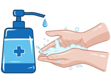 Beyaz arka planda el antibakteriyel temizlik izole vektör çizimi