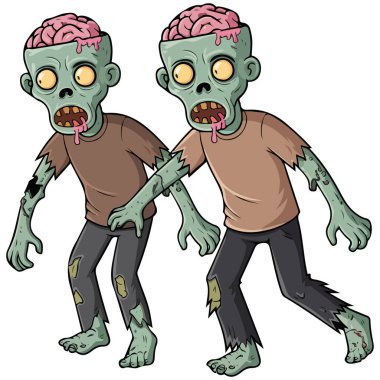 Cadılar bayramında yürüyen zombiler beyaz arka planda izole edilmiş vektör çizimi