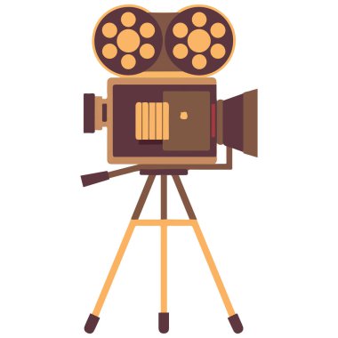 Retro film kamerası film yapma simgesi beyaz arkaplanda izole edilmiş vektör illüstrasyonu