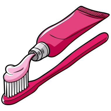 Diş fırçası diş macunu. Beyaz arka planda izole edilmiş vektör çizimi.