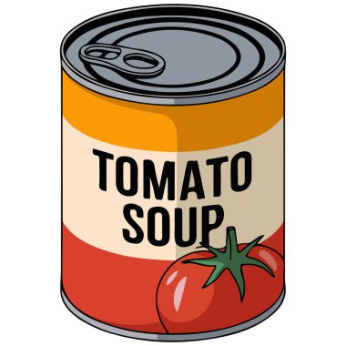 Konserve domates çorbası. Sıcak yiyecek. Beyaz arka planda izole edilmiş vektör çizimi.