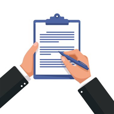 beyaz arkaplanda düz imza el kalem kağıdı izole vektör çizimi