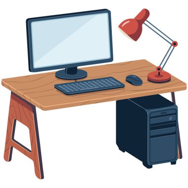 Masaüstü bilgisayar lambası ofis mobilyaları beyaz arkaplanda izole vektör çizimi