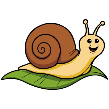 Salyangoz neşeli yaprak doğa hayvan izole vektör illüstrasyon beyaz arka plan