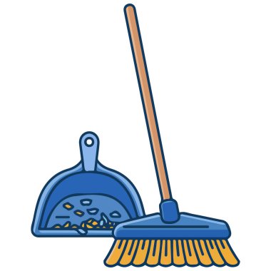 Beyaz arkaplanda çöp süpürgesi temizleme faraş evi izole vektör çizimi