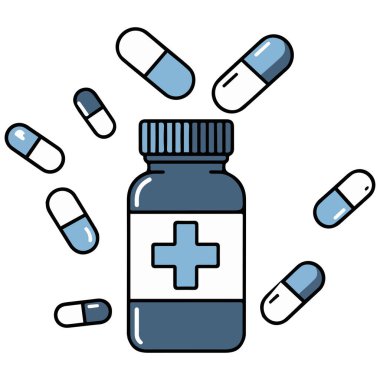 Aşı şişesi ilaç kapsülleri beyaz arka planda izole edilmiş sağlık vektörü çizimleri