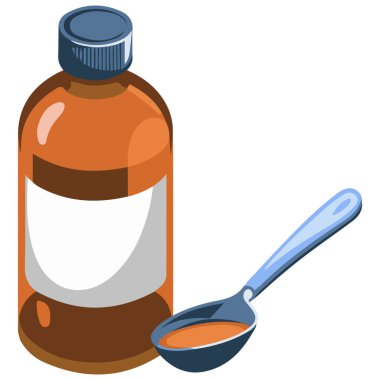 İlaç şurubu kaşığı dozajı beyaz arka planda izole edilmiş vektör çizimi