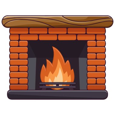 Beyaz arka planda izole edilmiş izole vektör çizimi olan şömine.